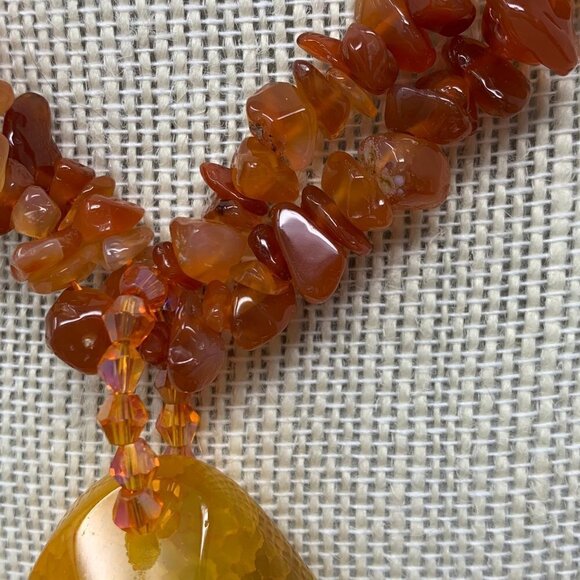 Amber Druzy Beaded Necklace Natural Statement Jewelry - Picture 7 of 12